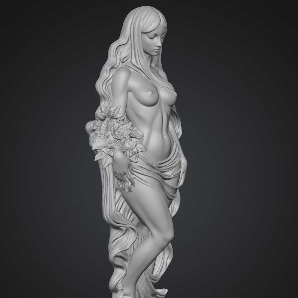 Serene Maiden with Flowers CNC STL file preview 4
